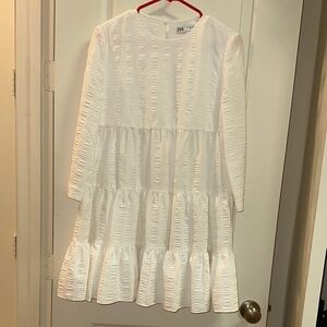Zara White Textured Asymmetrical Dress